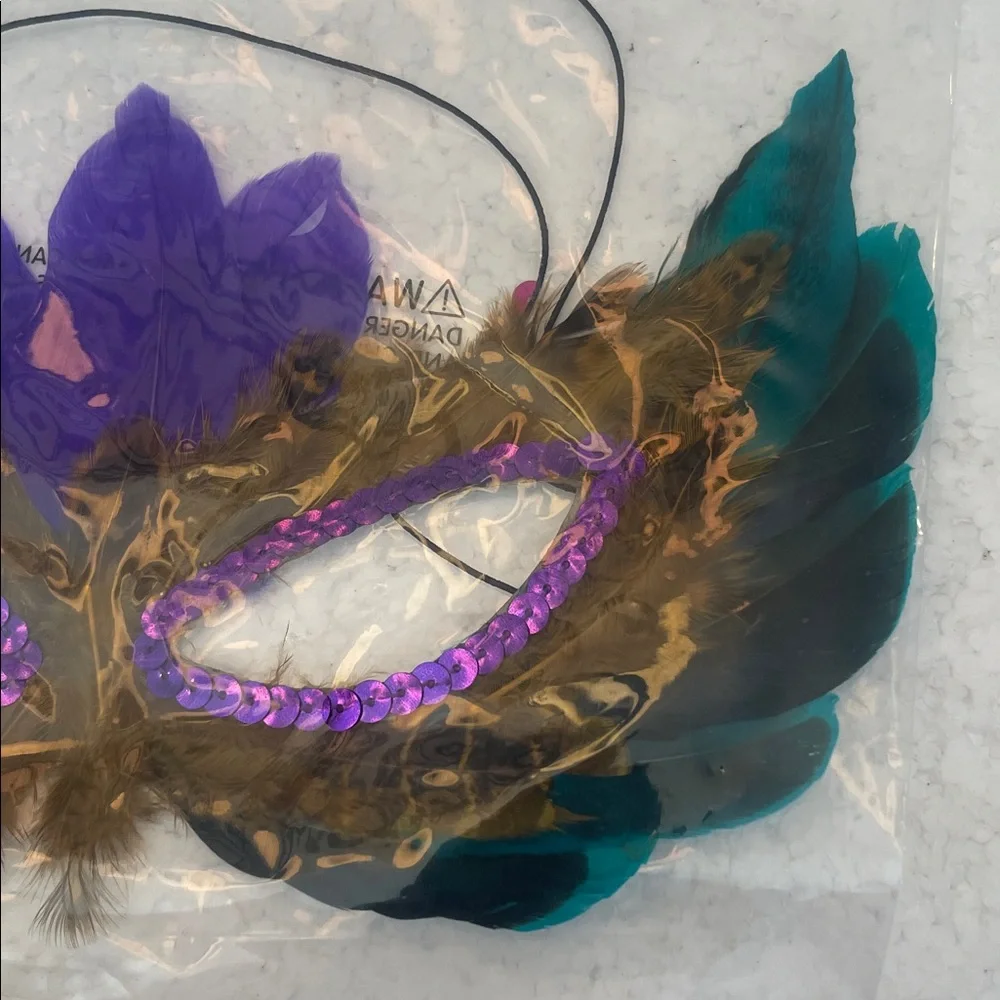 Feathered Masquerade Mask Purple Sequins masquerade Halloween Mardi Gras theater